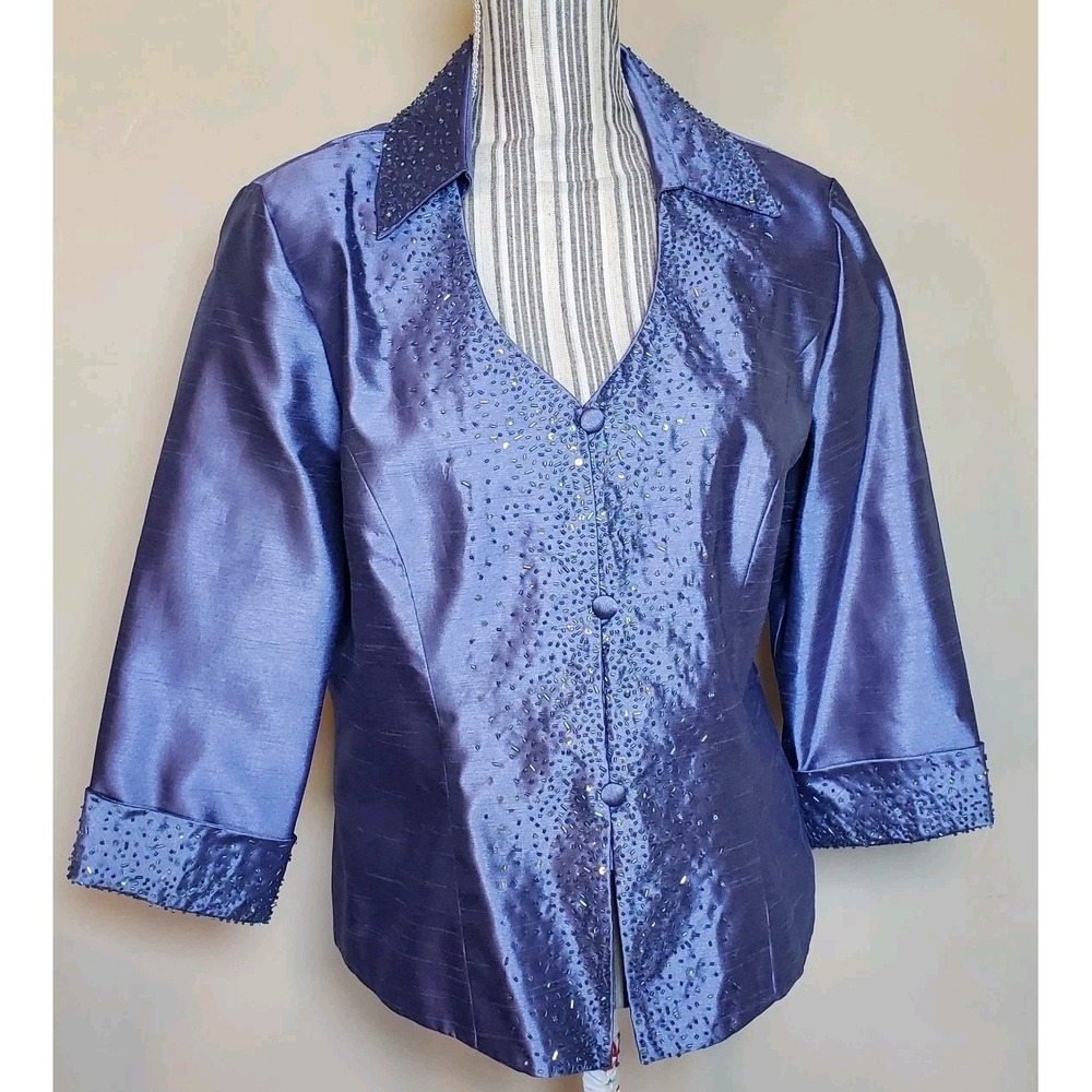 T. Carolyn Women Sz 14‎ Beaded Satin Jacket Lilac Lined Wedding Formal Vtg